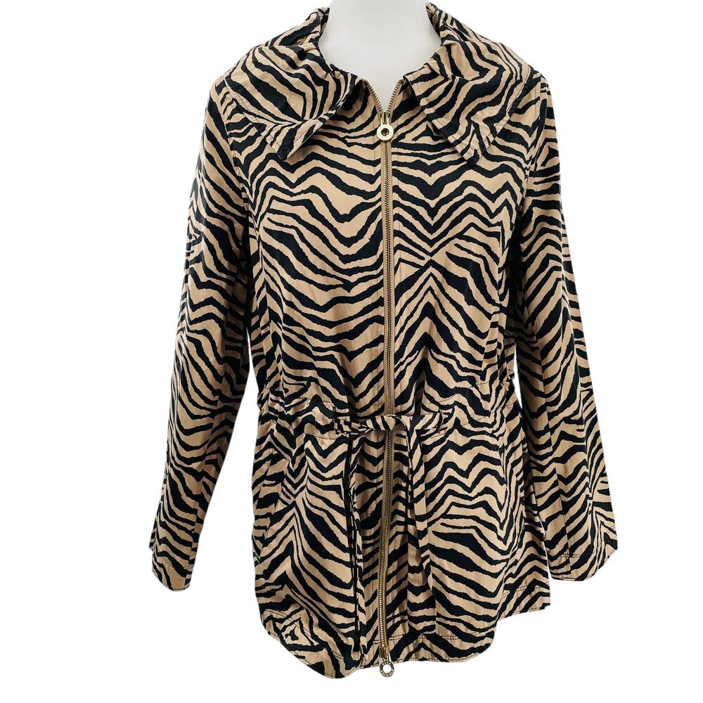 Dana Buchman Tan Animal Print Satin Tie Waist Jacket Women Sz M